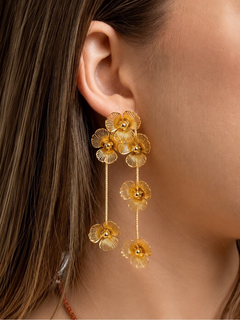 Gold Floral Cascade Drop Earrings for Women